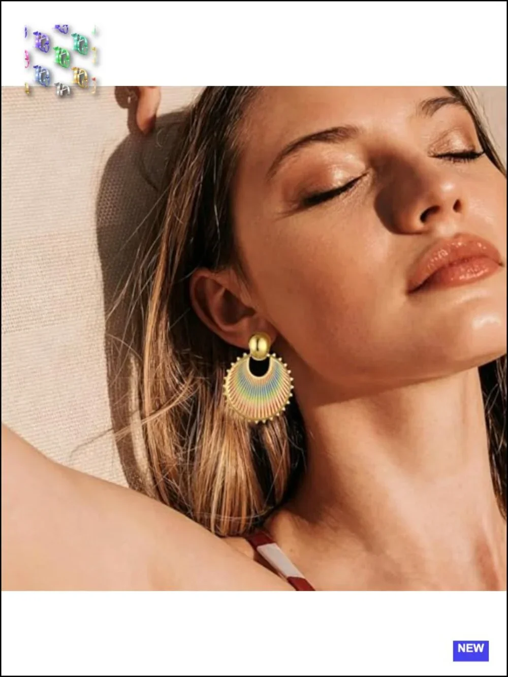 Stainless Steel 18K Gold Plated Fan-Shaped Drop Dangle Earrings Chunky